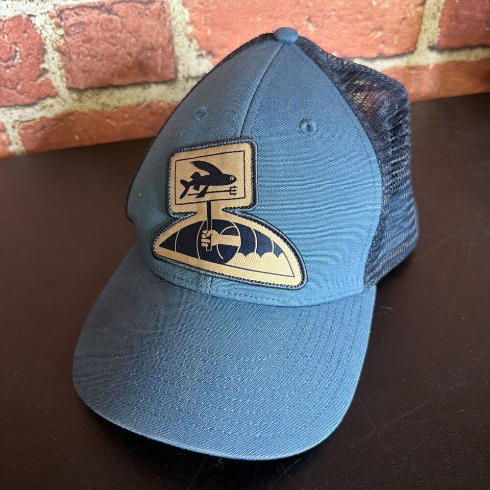 Patagonia Hat Cap Snap Back Mens One Size Gray Trucker Flying Fish Patch Logo